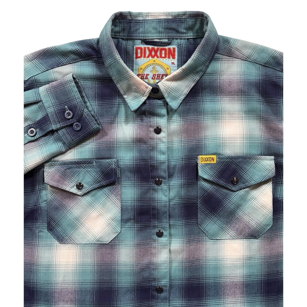 DIXXON "The Shelf"‎ WOMEN'S Plaid Flannel Pearl Snap Shirt XL Green Blue - 473